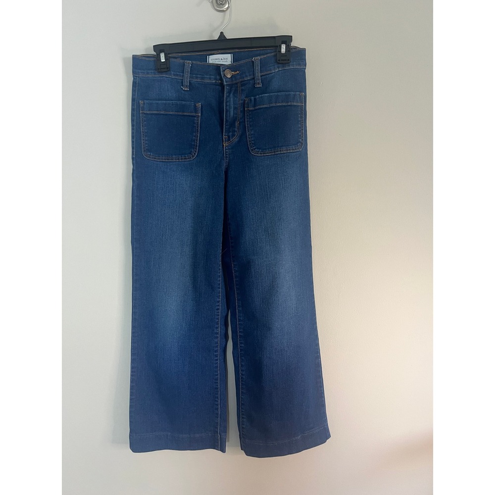 Crown & Ivy Slim Wide Leg Jeans Medium Wash Patch Pocket Denim 4